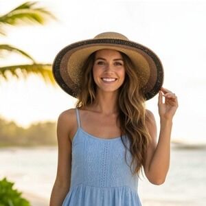 Jacobson Hat Wide Brim Straw Sun‎ Hat One Size Fits All Western Boho Chic Summer